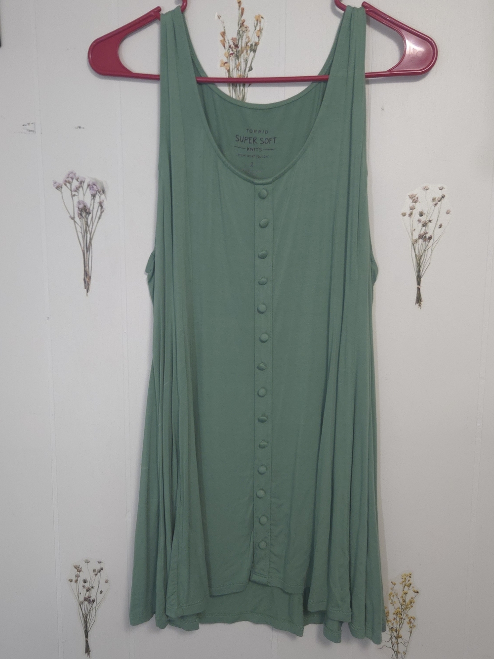 torrid Sage Green Button-Front A-Line Tank